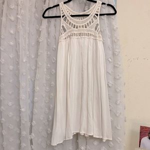Purple Snow White Bohemian Embroidered Crochet Cut Out Flowy Short Shift Dress